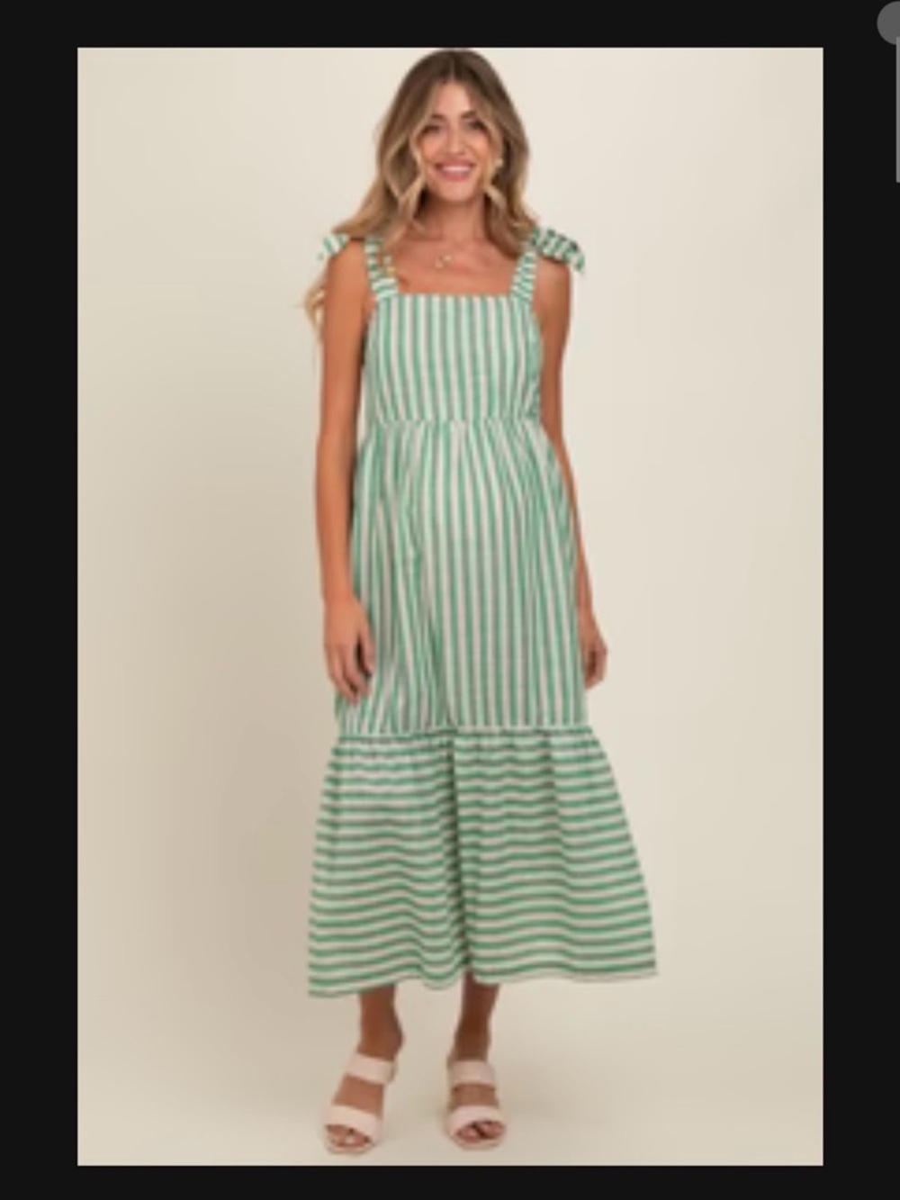 Jade Striped Shoulder Tie Maternity Midi Dress